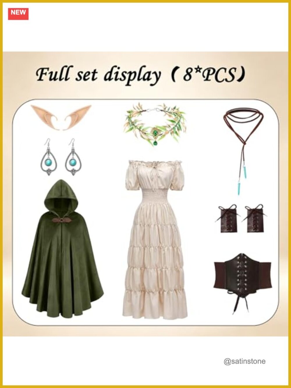 Medieval Renaissance Costume Set Women Elf Cosplay LARP Dress - Picture 2 of 6